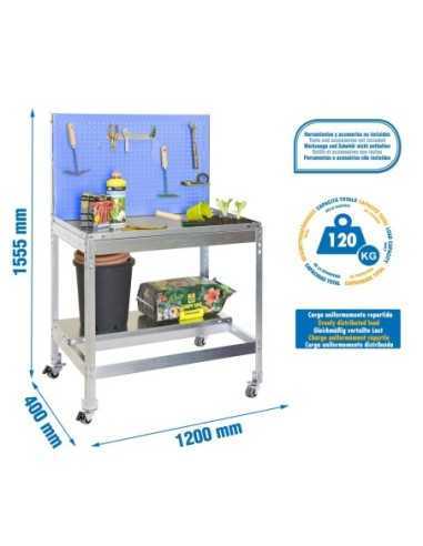 Mueble jardín SIMONGARDEN bt2 con Ruedas 1200x400 azul/galvanizada