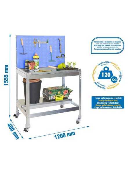 Mueble jardín SIMONGARDEN bt2 con Ruedas 1200x400 azul/galvanizada