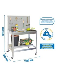 Mueble jardín SIMONGARDEN bt2 con Ruedas 1200x400 galvanizada/galvanizada