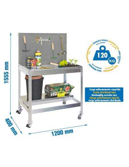 Mueble jardín SIMONGARDEN bt2 con Ruedas 1200x400 gris/galvanizada