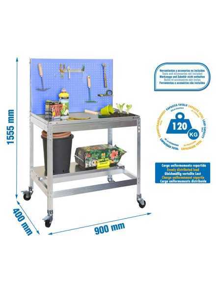 Mueble jardín SIMONGARDEN bt2 con Ruedas 900x400 azul/galvanizada