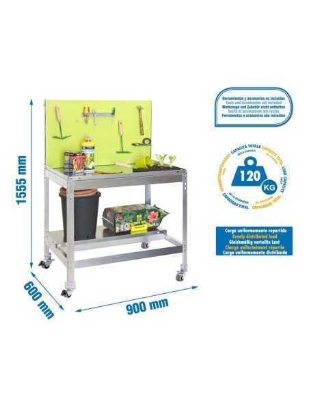 Mueble jardín SIMONGARDEN bt2 con Ruedas 900x600 verde/galvanizada