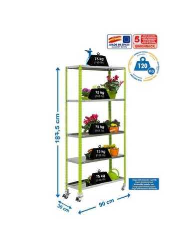 Estantería de Jardín SIMONGARDEN comfort con Ruedas 5/300 verde/galvanizada