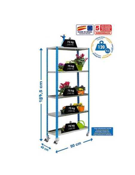 Estantería de Jardín SIMONGARDEN comfort con Ruedas 5/400 azul/galvanizada