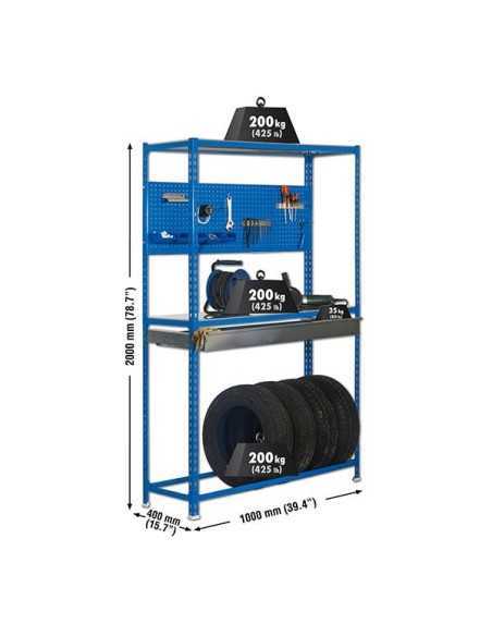 Estantería SIMONRACING box plus 3/400 azul/galvanizada | Estantería SimonRacing móvil con accesorios incluidos