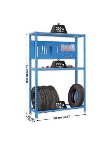 Estantería SIMONRACING megaplus 3/400 azul/galvanizada | Estantería SimonRacing móvil con accesorios incluidos