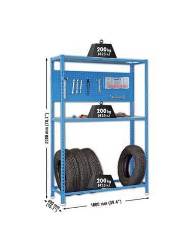 Estantería SIMONRACING plus 3/400 azul/galvanizada | Estantería SimonRacing móvil con accesorios incluidos