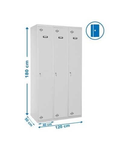 Armario Taquilla Simonlocker Profesional Monobloque single-div 3/3 400 (1200)gris | Taquilla metálica SimonLocker para vestuario