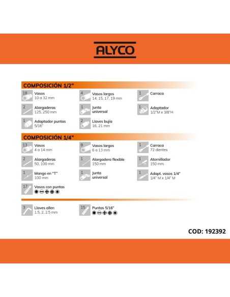 Juego de Vasos 1/2"+1/4" 110PZ Alyco Orange