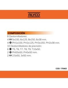 Destornilladores Combinados ALYCO ORANGE Juego 18 Pz Soporte Plástico 2