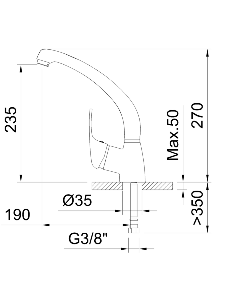 Grifo de cocina monomando CLEVER 235mm con caño fundido N Panam Urban Cromado