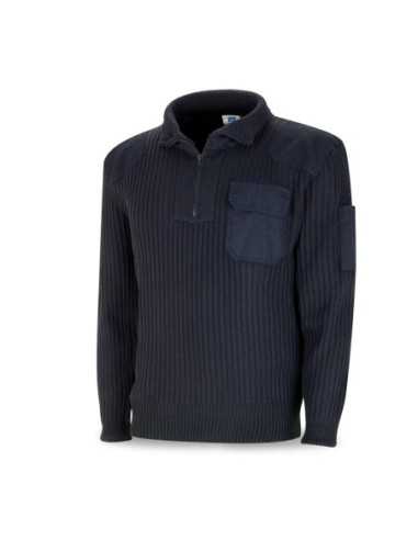 Jersey de punto acanalado MARCA PL con Cremalleta Azul Marino T-XL