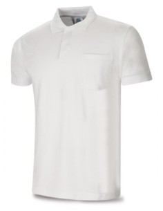 Polo MARCA PL blanco 100% algodón. 175 gr. Manga corta T-L