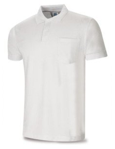 Polo MARCA PL blanco 100% algodón. 175 gr. Manga corta T-L
