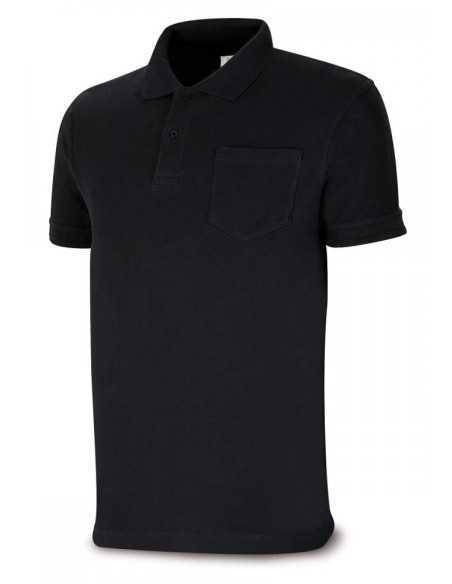 Polo MARCA PL negro 100% algodón. 175 gr. Manga corta T-M