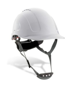 Casco STEEL PRO protección ABS cierre ruleta, arnés textil 6 puntos y barbiquejo Blanco