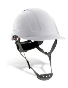 Casco STEEL PRO protección ABS cierre ruleta, arnés textil 6 puntos y barbiquejo Blanco