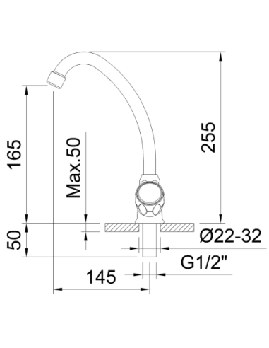 Grifo de Cocina CLEVER simple repisa G90 195mm con caño conformado With2 Guayama Cromado