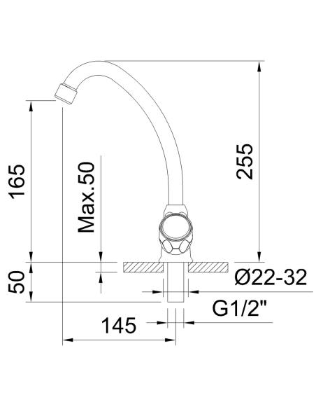 Grifo de Cocina CLEVER simple repisa G90 195mm con caño conformado With2 Guayama Cromado