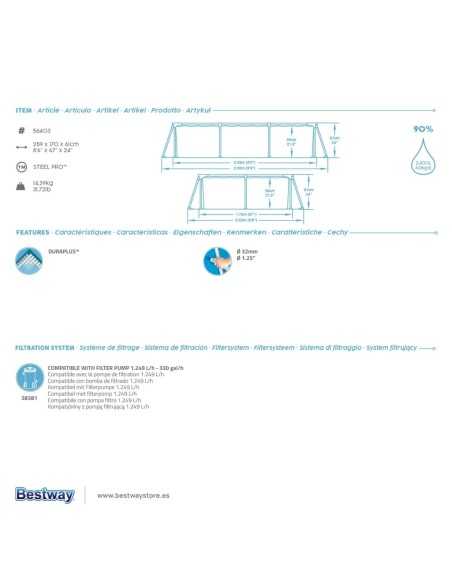 Piscina BESTWAY 259x170x61cm 2300L | Tratamiento eficaz para