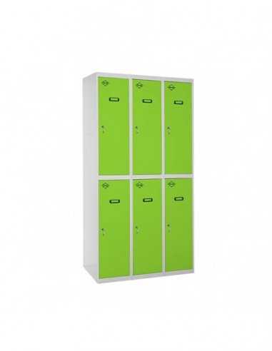 Armario Taquilla SIMON LOCKER Profesional Monobloque Tandem 3/6 400 (1200) Gris/Verde | Taquilla metálica SimonLocker para vestu