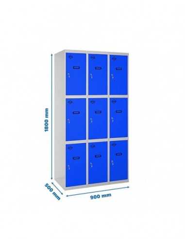 Armario Taquilla SIMON LOCKER Profesional Monobloque 3 Puerta 3/9 300 (900) Gris/Azul | Taquilla metálica SimonLocker para vestu