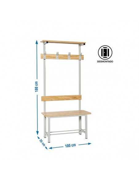 Banco de Vestuario Desmontable Simple con Repisa 4/1000 | Taquilla metálica SimonLocker para vestuarios y oficinas