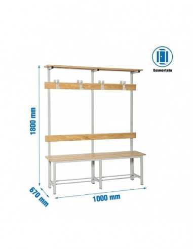 Banco de Vestuario Desmontable Doble con Repisa 8/1000 | Taquilla metálica SimonLocker para vestuarios y oficinas