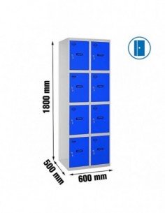 Armario Taquilla SIMON LOCKER Profesional Monobloque 4 Puerta 2/8 300 (600) Gris/Azul | Taquilla metálica SimonLocker para vestu