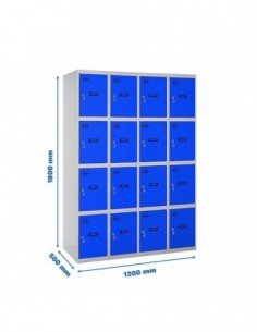 Armario Taquilla SIMON LOCKER Profesional Monobloque 4 Puerta 4/16 300 (1200)Gris/Azul | Taquilla metálica SimonLocker para vest