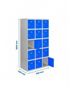 Armario Taquilla SIMON LOCKER Profesional Monobloque 5 Puerta 3/15 300 (900) Gris/Azul | Taquilla metálica SimonLocker para vest