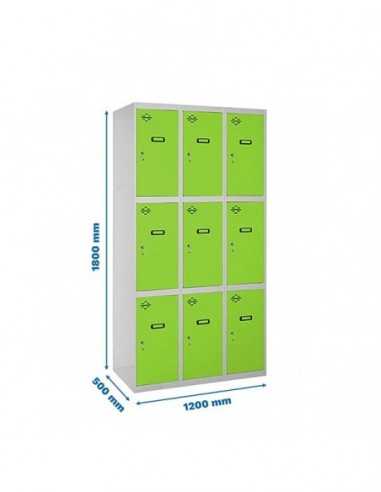 Locker SIMON Profesional Monobloque 3 Puerta 3/9 400 (1200) Gris/Verde | Taquilla metálica SimonLocker para vestuarios y oficina