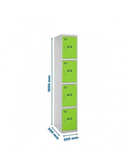 Locker SIMON Profesional Monobloque 4 Puerta 1/4 300 Gris/Verde | Taquilla metálica SimonLocker para vestuarios y oficinas