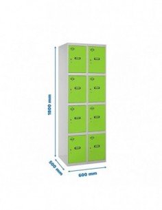 Locker SIMON Profesional Monobloque 4 Puerta 2/8 300 (600) Gris/Verde | Taquilla metálica SimonLocker para vestuarios y oficinas