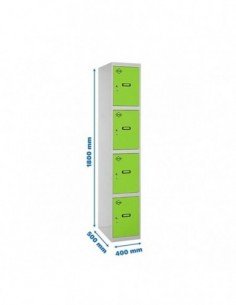 Armario Taquilla SIMON LOCKER Profesional Monobloque 4 Puerta 1/4 400 Gris/Verde | Taquilla metálica SimonLocker para vestuarios