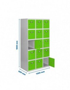 Armario Taquilla SIMON LOCKER Profesional Monobloque 5 Puerta 3/15 400 (1200)Gris/Verde | Taquilla metálica SimonLocker para ves