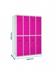 Casilleros SIMON LOCKER Profesional Monobloque Tandem 4/8 300 (1200) Gris/Rosa | Taquilla metálica SimonLocker para vestuarios y