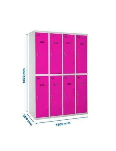 Casilleros SIMON LOCKER Profesional Monobloque Tandem 4/8 300 (1200) Gris/Rosa | Taquilla metálica SimonLocker para vestuarios y