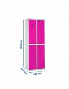 Armario Taquilla SIMON LOCKER Profesional Monobloque Tandem 2/4 400 (800) Gris/Rosa | Taquilla metálica SimonLocker para vestuar