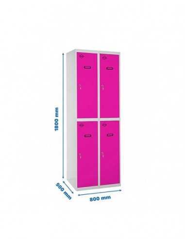 Armario Taquilla SIMON LOCKER Profesional Monobloque Tandem 2/4 400 (800) Gris/Rosa | Taquilla metálica SimonLocker para vestuar