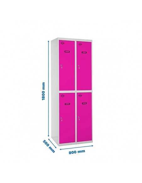 Armario Taquilla SIMON LOCKER Profesional Monobloque Tandem 2/4 400 (800) Gris/Rosa | Taquilla metálica SimonLocker para vestuar