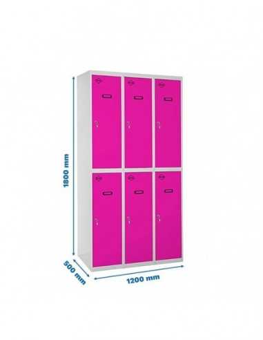 Armario Taquilla SIMON LOCKER Profesional Monobloque Tandem 3/6 400 (1200) Gris/Rosa | Taquilla metálica SimonLocker para vestua