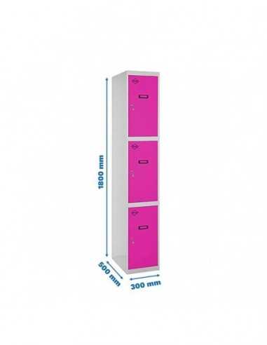 Armario Taquilla SIMON LOCKER Profesional Monobloque 3 Puerta 1/3 300 Gris/Rosa | Taquilla metálica SimonLocker para vestuarios 