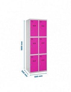 Armario Taquilla SIMON LOCKER Profesional Monobloque 3 Puerta 2/6 300 (600) Gris/Rosa | Taquilla metálica SimonLocker para vestu