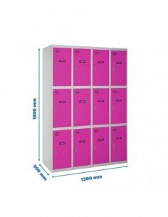Armario Taquilla SIMON LOCKER Profesional Monobloque 3 Puerta 4/12 300 (1200)Gris/Rosa | Taquilla metálica SimonLocker para vest