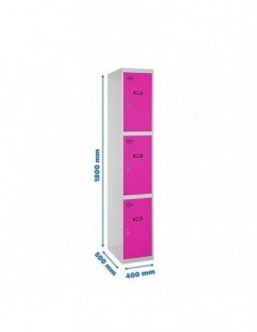 Armario Taquilla SIMON LOCKER Profesional Monobloque 3 Puerta 1/3 400 Gris/Rosa | Taquilla metálica SimonLocker para vestuarios 