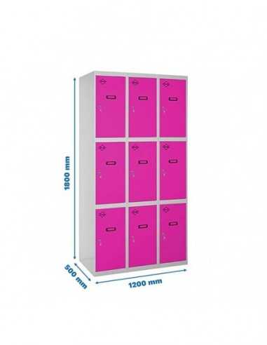 Armario Taquilla SIMON LOCKER Profesional Monobloque 3 Puerta 3/9 400 (1200) Gris/Rosa | Taquilla metálica SimonLocker para vest