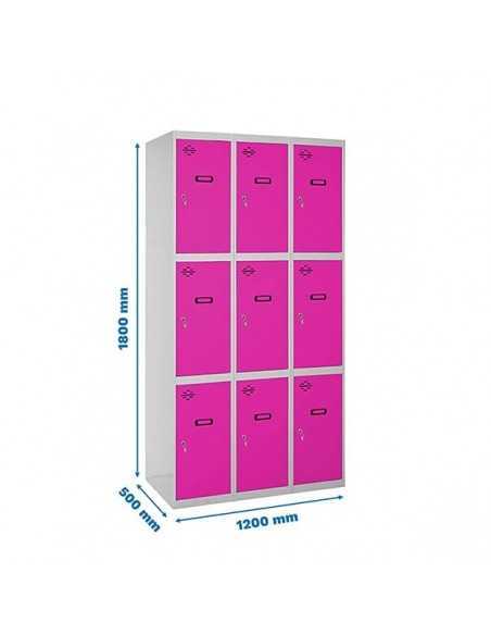 Armario Taquilla SIMON LOCKER Profesional Monobloque 3 Puerta 3/9 400 (1200) Gris/Rosa | Taquilla metálica SimonLocker para vest