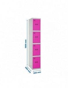 Armario Taquilla SIMON LOCKER Profesional Monobloque 4 Puerta 1/4 300 Gris/Rosa | Taquilla metálica SimonLocker para vestuarios 