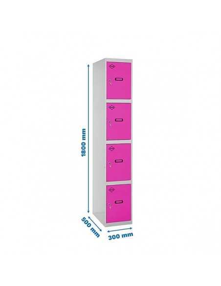 Armario Taquilla SIMON LOCKER Profesional Monobloque 4 Puerta 1/4 300 Gris/Rosa | Taquilla metálica SimonLocker para vestuarios 